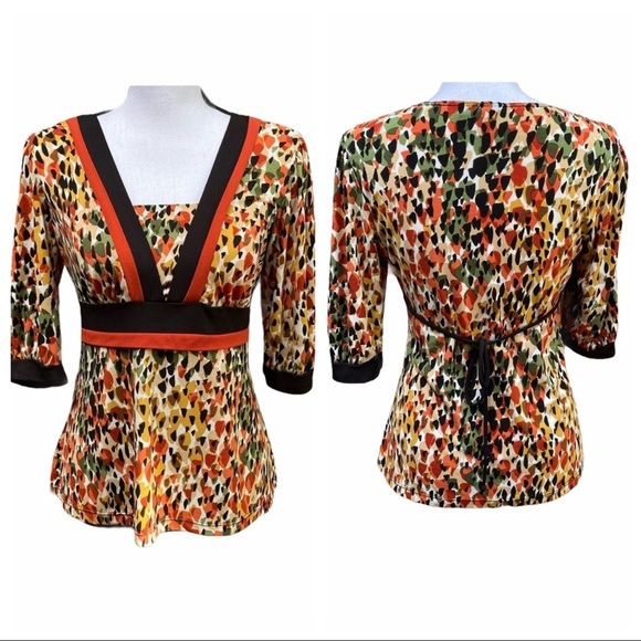 Geometric Earth Tone Top by Petite Sophisticate - Picture 2 of 11